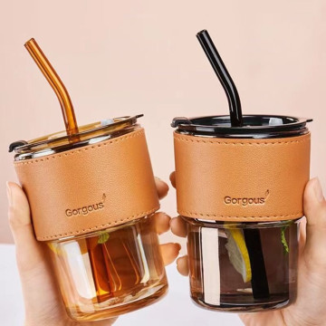 皮套玻璃吸管杯